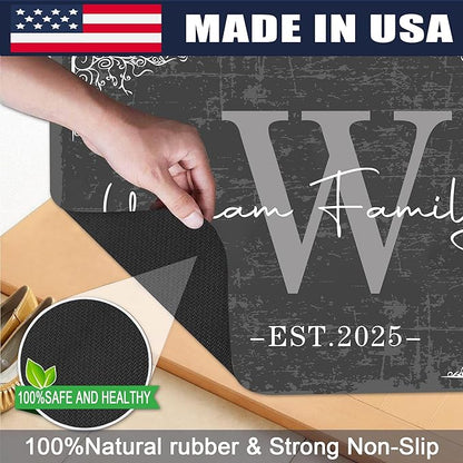 Custom Doormat with Family Name Retro Personalized Entryway Door Mat Front Door Mat for Outdoor Decor Entrance Mat Customised Rug Christmas Housewarming Gift with Anti-Slip Backing