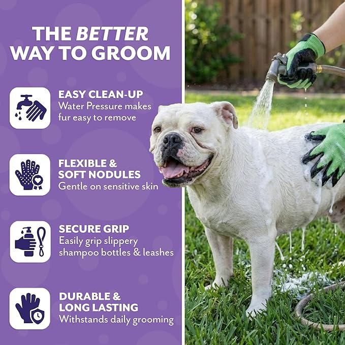H HandsOn Pet Grooming Gloves - Patented #1 Ranked, Award Winning Shedding, Bathing, & Hair Remover Gloves - Gentle Brush for Cats, Dogs, and Horses (Black, Junior)
