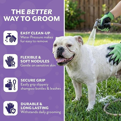 H HANDSON Pet Grooming Gloves - Patented #1 Ranked, Award Winning Shedding, Bathing, & Hair Remover Gloves - Gentle Brush for Cats, Dogs, and Horses (Purple, Large)
