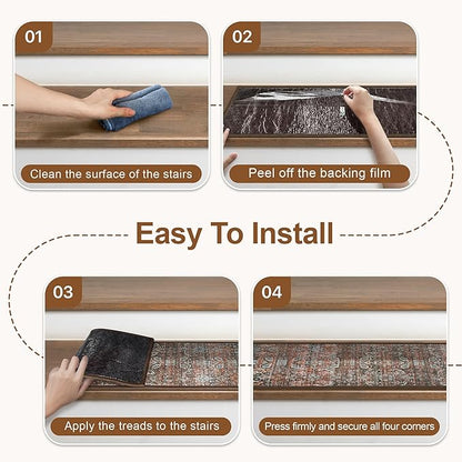 Non Slip Stair Treads for Wooden Steps 15PCS - 8"x30" Indoor Safety Carpet, Edging Mats with TPE Adhesive Backing, Pet and Elderly Friendly Stair Rugs (Light Clay Brown)