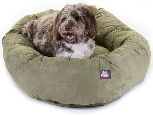 Majestic Pet 52 Inch Suede Calming Dog Bed Washable – Cozy Soft Round Dog Bed with Spine Support for Dogs to Rest Their Head - Fluffy Donut Dog Bed 52x35x11 (Inch) - Round Pet Bed X- Large – Sage