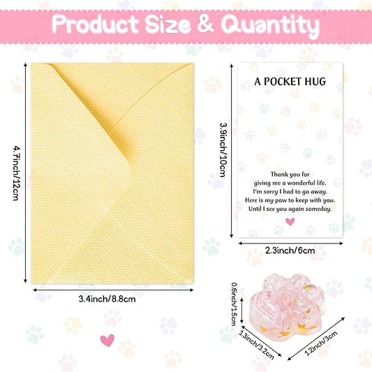 Loss of Pet Sympathy Gift - Pink Crystal Mini Paw Pocket Hug with Memorial Card Envelope Remembrance Bereavement Gift for Loss of Dog Cat Sympathy Favor Adult Pet Lover Stress Relief Supply