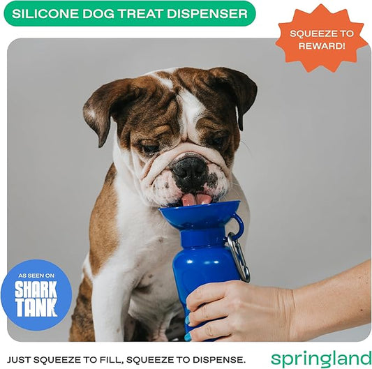Springer Dog Water Bottle | Portable Travel Water Bottle Dispenser For Dogs - As Seen on Shark Tank | Patented, Leak-Proof Bottles Fill Bowl With Water - Ideal for Walking | BPA-Free 22oz Indigo