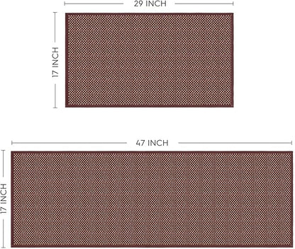 Artoid Mode Washable Non Slip Red Kitchen Rugs and Mats Set of 2, Rubber Backing Absorbent Kitchen Mats for Floor Front of Sink - 17x29 and 17x47 Inch