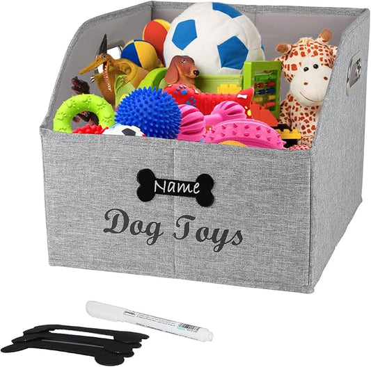 Geyecete Big Dog Toys Storage Bins Canvas Foldable Fabric Trapezoid with metal handles pet Baskets,Can be Personalized,Storage Bin Large toy box Organizer-Snow Gray