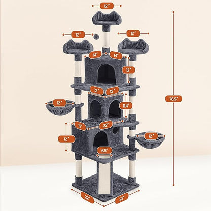 Topeakmart Cat Trees and Cat Towers for Large Inoor Cats, 76.5'' Extra Big Cat Tree with Scratching Posts, Cozy Perches, Warm Condos for Indoor Kittens Play & Rest