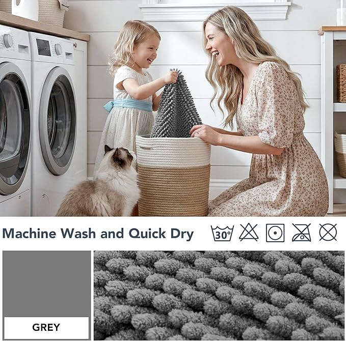 Deconovo Plush Waterproof Mats for Dogs, Absorbent Non-Slip Door Mat for Muddy Paws, 1.1" Thick Indoor Mat, Machine Washable Shaggy Pet Bed Mat, Quick Dry Indoor Entryway Rug, Gray, 32x20 Inch