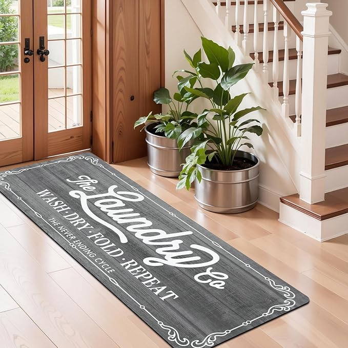 Pauwer Laundry Room Rug Runner 20"x60" Waterproof Rubber Laundry Mat Non Slip Kitchen Mats for Floor Washable Floor Mat Runner Rug for Farmhouse Mudroom Washroom Bathroom Decor