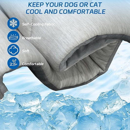 Dog Cooling Mat Self Coolings Foldable Cooling Pad for Dog in Summer Coolings Mat for Dogs and Cats Machine Washable (Rectangle,Gray, Large-48 L x 28" W)