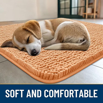 Smiry Dog Door Mat for Muddy Paws 70x24, Absorbs Moisture and Dirt Doormat, Non-Slip Washable Quick Dry Chenille Front Door Mat Indoor Entrance, Entryway Carpet for Inside Floor, Orange