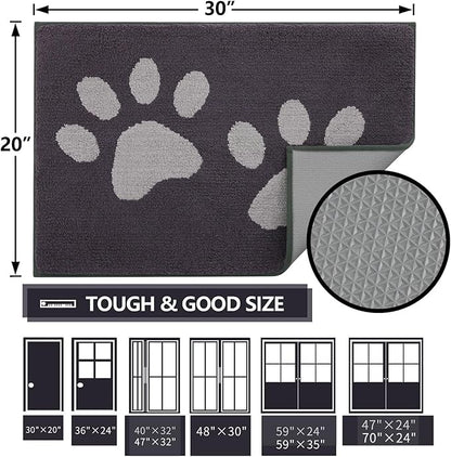 Buganda Dog Door Mat for Muddy Paws, Absorbent Dirt Trapper Washable Indoor Doormats, Non Slip Low-Profile Mud Mat for Dogs, Front Entrance Doormat for Inside Floor (70x47 Inches, Dark Grey)