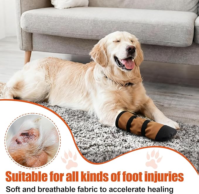 2 Pcs Dog Paw Wound Recovery Boots Non-Slip Dog Protector Boots for Injured Paw Breathable Soft Pet Shoes for Wound Care Outdoor Walking(M,Khaki)