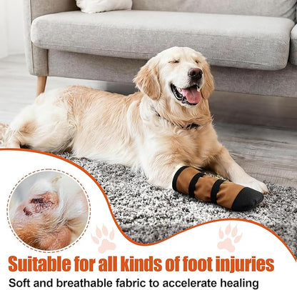 2 Pcs Dog Paw Wound Recovery Boots Non-Slip Dog Protector Boots for Injured Paw Breathable Soft Pet Shoes for Wound Care Outdoor Walking(XL,Khaki)