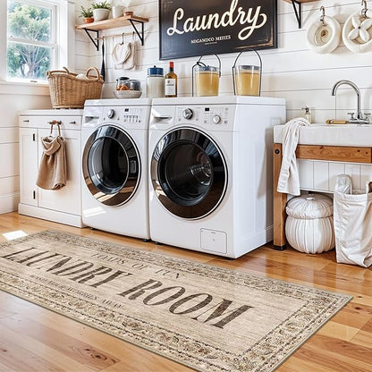 Non Slip Laundry Room Rug - 20x60 Farmhouse Washable Carpet Ultra Soft Duable Floor Mat for Mudroom Washroom Bathroom 20"x60" Natural Wood Brown