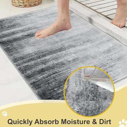 COMSLE Door Mat Soft Absorbent Indoor Front Entryway Rug Machine Washable Entrance Mats for Muddy Paws Non Slip Throw Rugs 20" x 32" Doormat for Inside Foyer Bedroom - Gray
