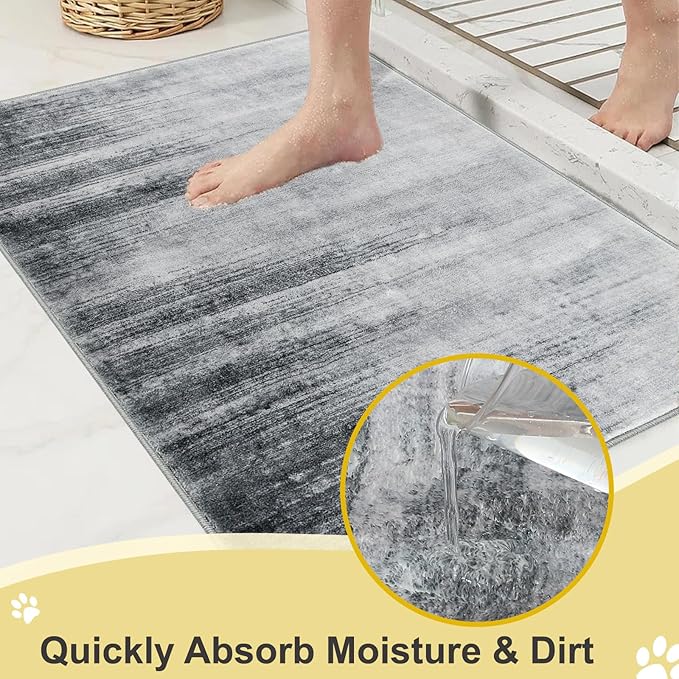 COMSLE Door Mat Soft Absorbent Indoor Front Entryway Rug Machine Washable Entrance Mats for Muddy Paws Non Slip Throw Rugs 32" x 48" Doormat for Inside Foyer Bedroom - Gray