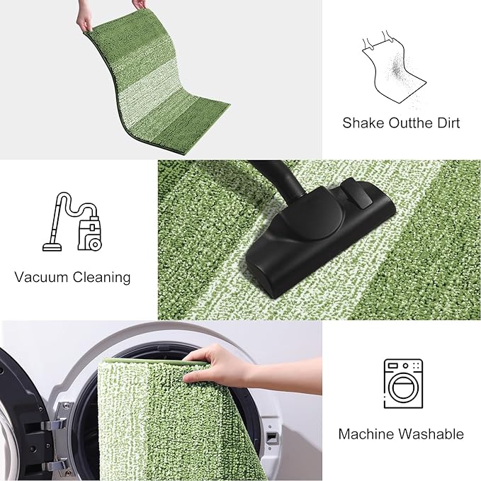 Smiry Dog Door Mat for Muddy Paws, Absorbs Moisture and Dirt, Low-Profile Entryway Mat with Non-Slip Backing, Entry Indoor Outdoor Doormat for Inside Floor (40x32 Inches, Green, Striped)