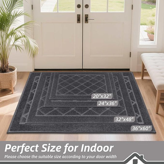 BEQHAUSE Dirt Trapper Door Mat 24" x 36", Doormat Non-Slip Entryway Rugs Washable, Dog Door Mat Stain Resistant and Absorbent Welcome Floor Mat for Front Back Door, Mud Wet Shoes & Paws, Dark Grey