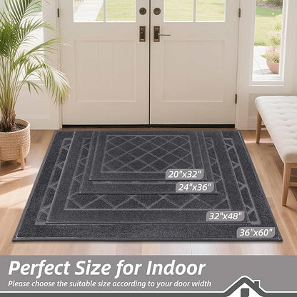 BEQHAUSE Dirt Trapper Door Mat 32" x 48", Doormat Non-Slip Entryway Rugs Washable, Dog Door Mat Stain Resistant and Absorbent Welcome Floor Mat for Front Back Door, Mud Wet Shoes & Paws, Dark Grey
