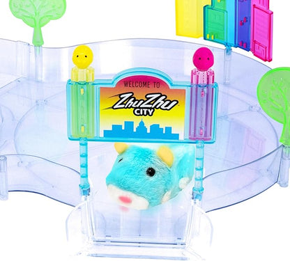 ZhuZhu City Downtown Starter Playset – Interactive Electronic Hamster Toy with Pipsqueak & Sophie – 40+ Sounds & Actions – Expandable Track Set Gift for Kids Ages 4+