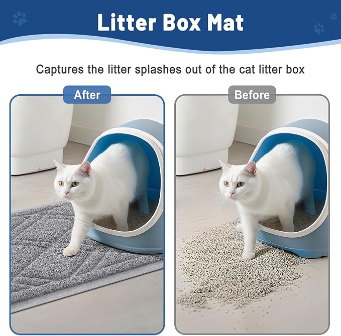Smiry Cat Litter Box Mat 47x32, Non-Slip Water Resistant Litter Trapping Mat, Easy Clean Less Waste and Urine-Locking Cat Carpet for Indoor, Grey