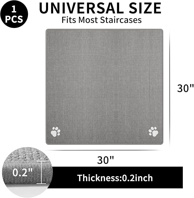 Square Stair Treads Non Slip Indoor 1PCS, Rubber Backing Stair Runner Rugs for Wooden Steps, Residue Free Stair Carpet Treads for Kids Elders Pets, Machine Washable Stair Mats, Gray, 30" x 30"