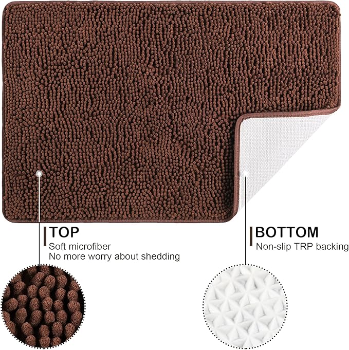 AROGAN Indoor Doormat, Front Door Mat 48"x30" Absorbent Rubber Backing Non Slip Door Mats, Machine Washable Chenille Door Mat for Muddy Shoes and Dog Paws Low Profile Rugs for Entryway, Coffee