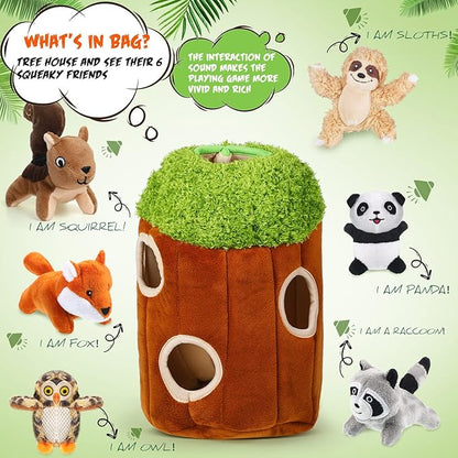 Skylety 7 Pieces Hide and Seek Dog Toys Activity Puppy Chew Squeaky Toys Plush Stuffing Woodland Stuffing with Squeakers for Small Medium Pets Dogs Puppy Gift(Cute,Medium)