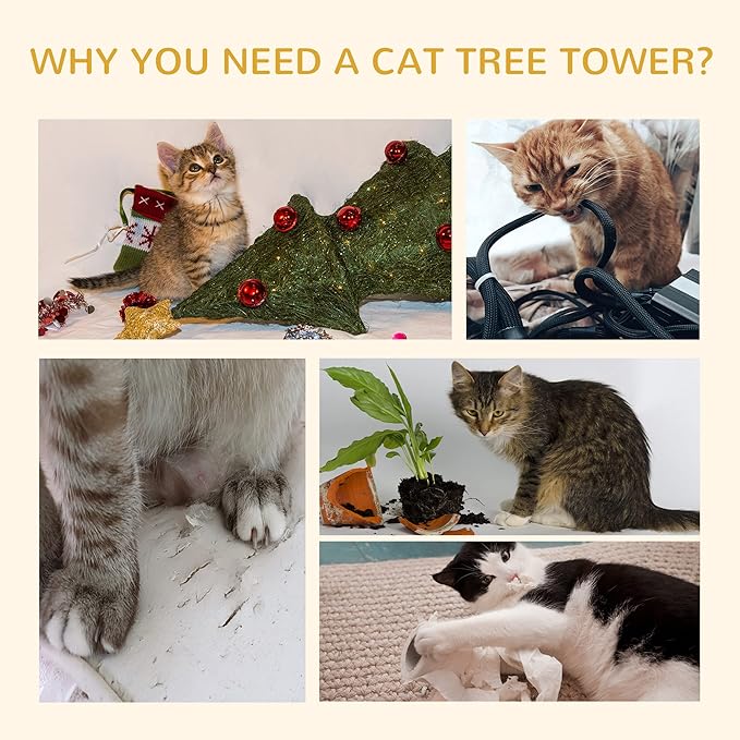 PawHut Floor-to-Ceiling Cat Tree Cat Climbing Tower with Sisal-Covered Scratching Posts Natural Cat Tree Activity Center for Kittens Cat Tower Furniture, Grey