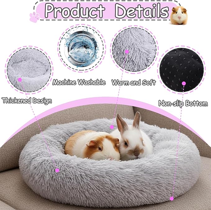 Bunny Bed Rabbit Hideout Soft & Comfortable Small Animal Bedding Thickened and Warm Winter Guinea Pig Beds for Dwarf Rabbits Chinchillas Hamsters Hedgehogs Ferrets Light Grey