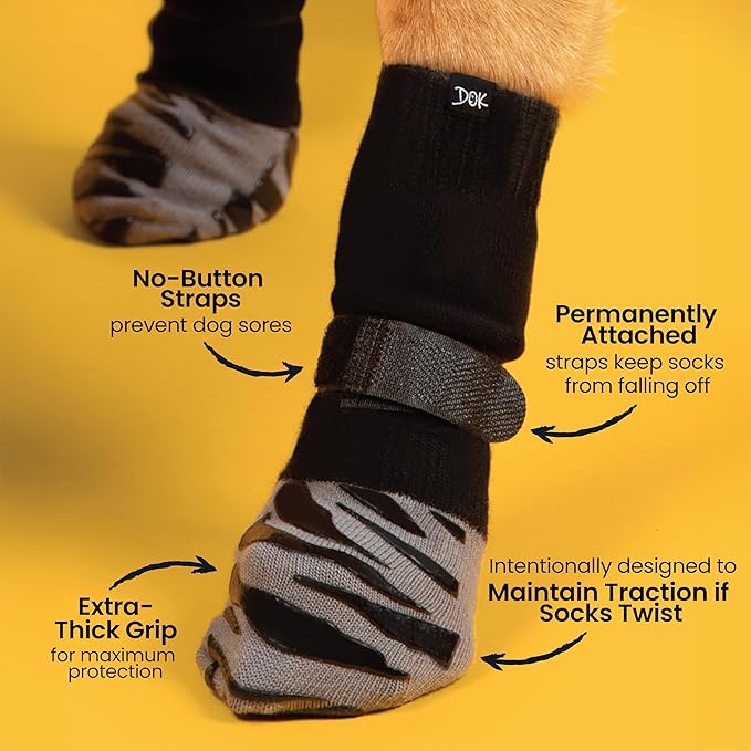 DOK TigerToes Premium Non-Slip Dog Socks for Hardwood Floors - Extra-Thick Grip That Works Even When Twisted - Prevents Licking, Slipping, and Great for Dog Paw Protection (X-Small)