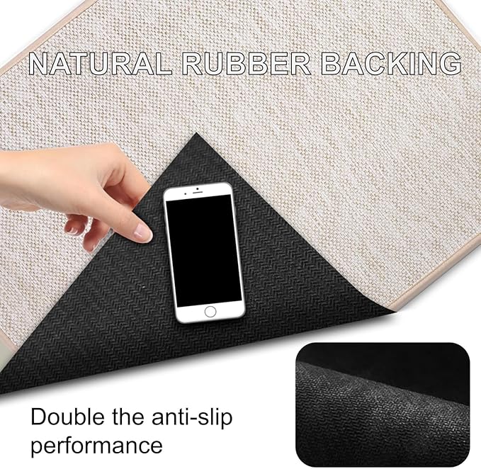 Ultra Thin Indoor Door Mat, Low-Profile Door Mats Indoor Entrance, Non-Slip Natural Rubber Backing Doormat, Washable Entryway Doormats, Fade Resistant Dirt Trapper for Kitchen, 35''x24'',Beige