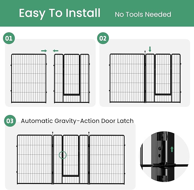HealSmart Dog Playpen Indoor, Puppy Playpen Indoor Outdoor for Yard, Camping, RV, 40" Height 8 Panels Heavy Duty Dog Pen for Medium/Large Dogs, Black