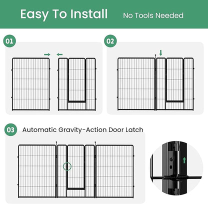 HealSmart Dog Playpen Indoor, Puppy Playpen Indoor Outdoor for Yard, Camping, RV, 40" Height 16 Panels Heavy Duty Dog Pen for Medium/Large Dogs, Black