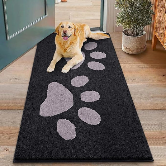 Smiry Dog Door Mat for Muddy Paws, Absorbs Moisture and Dirt, Low-Profile Entryway Mat with Non-Slip Backing, Entry Indoor Outdoor Doormat for Inside Floor (48x30 Inches, Black and Grey, Paw)