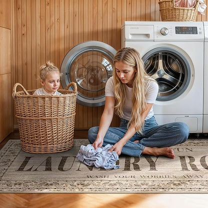 RUUGME 20x48 Laundry Room Rug Runner - Non Slip Washable Carpet for Mudroom Washroom Soft Stain Resistant Carpets Durable Low Pile Farmhouse Decor Floor Mat for Bathroom 20"x48" Natural Wood Brown