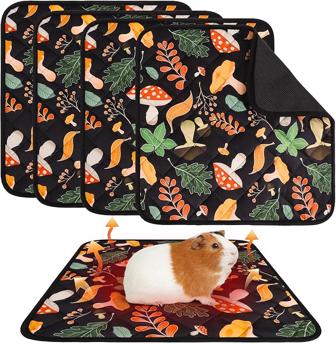Homimp 4 Pcs Guinea Pig Pee Pads,Self Heating Guinea Pig Bed Pads for Winter Keep Warm,Washable&Anti Slip Small Animal Beds for Indoor Rabbit Hamster Squirrel Hedgehog Chinchilla Ferret,Black 12"x12"