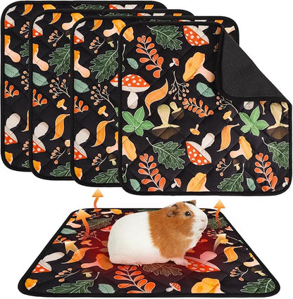 Homimp 4 Pcs Guinea Pig Pee Pads,Self Heating Guinea Pig Bed Pads for Winter Keep Warm,Washable&Anti Slip Small Animal Beds for Indoor Rabbit Hamster Squirrel Hedgehog Chinchilla Ferret,Black 12"x12"