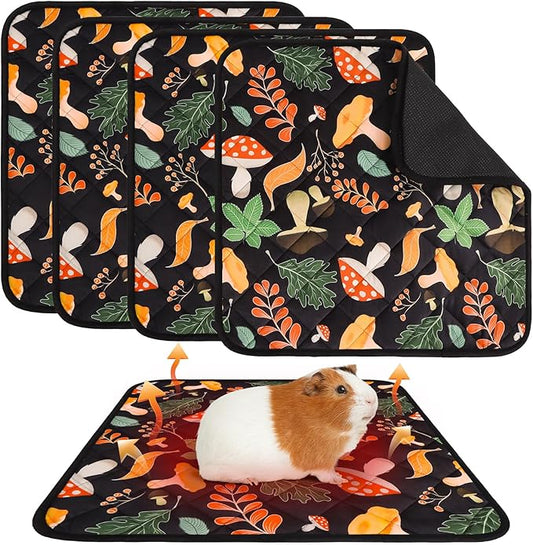 Homimp 4 Pcs Guinea Pig Pee Pads,Self Heating Guinea Pig Bed Pads for Winter Keep Warm,Washable&Anti Slip Small Animal Beds for Indoor Rabbit Hamster Squirrel Hedgehog Chinchilla Ferret,Black 12"x12"