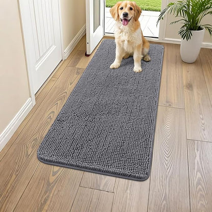 Smiry Dog Door Mat for Muddy Paws 47x20, Absorbs Moisture and Dirt Doormat, Non-Slip Washable Quick Dry Chenille Front Door Mat Indoor Entrance, Entryway Carpet for Inside Floor, Dark Grey