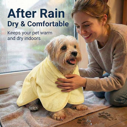 Dog Bathrobe Super Absorbent Towel for Small Dogs Cats Fast Drying Dog Robe Coat with Hood Puppy Cat Bath Towel Wrap Pet Grooming Supplies After Shower (Yellow,S)