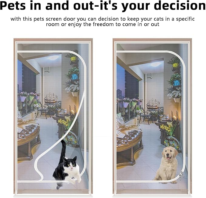 Reinforced Cat Screen Door,Zipper Screen Door Fits Door Opening Size 38''x 82'',Cat Resistant Mesh Screen Door for Keeping Cats in and Out for Living Room,Bedroom,Kitchen.