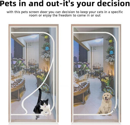 Upgraded Pet Screen Door,Fits Door Opening Size 36''x 81'',Thickened Cat Resistant Mesh Screen Door for Living Room,Kitchen,Bedroom,Cat Proof Screen with Zipper Closure.