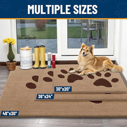 Smiry Dog Door Mat for Muddy Paws, Absorbs Moisture and Dirt, Low-Profile Entryway Mat with Non-Slip Backing, Entry Indoor Outdoor Doormat for Inside Floor (70x24 Inches, Beige, Paw)