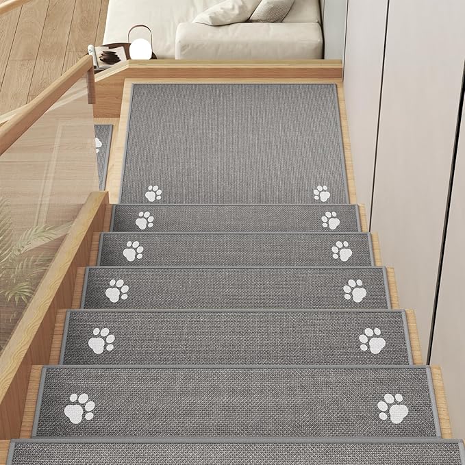 Stair Treads Non Slip Indoor 15PCS, Rubber Backing Stair Runner Rugs for Wooden Steps, Residue Free Stair Carpet Treads for Kids Elders and Pets, Machine Washable Stair Mats, Gray, 8" x 30"