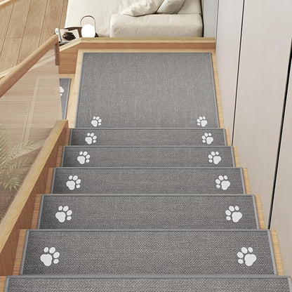 Stair Treads Non Slip Indoor 15PCS, Rubber Backing Stair Runner Rugs for Wooden Steps, Residue Free Stair Carpet Treads for Kids Elders and Pets, Machine Washable Stair Mats, Gray, 8" x 30"