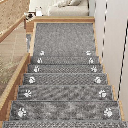 Stair Treads Non Slip Indoor 15PCS, Rubber Backing Stair Runner Rugs for Wooden Steps, Residue Free Stair Carpet Treads for Kids Elders and Pets, Machine Washable Stair Mats, Gray, 8" x 30"