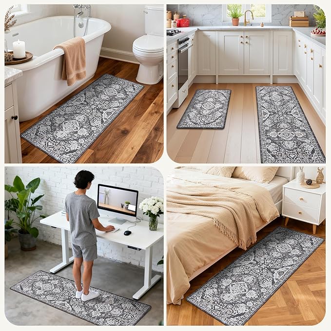 Ileading Anti Fatigue Kitchen Rugs Sets of 2 Cushioned Kitchen Mats for Floor Waterproof Kitchen Mat Set Non Slip Comfort Standing Mat for Kitchen, Office, Sink, Laundry