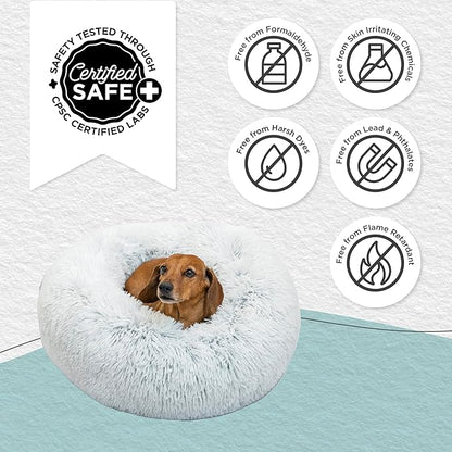 Best Friends by Sheri The Original Calming Donut Dog Bed – Washable Plush Pet Bed for Cats & Small Dogs up to 25 lbs, Shag Faux Fur, Frost Gray, Small (23" x 23")