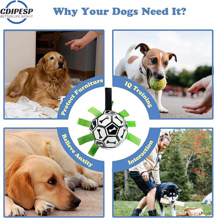 Dog Soccer Ball Indestructible for Tug of War Dog Yard Toys Herding Ball for Dogs Bone Pattern Interactive Toys for Dogs(Black) (Bone)